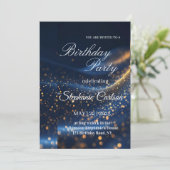 Elegant Navy Blue & Gold Birthday Party Invitation (Debout devant)