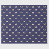 Elegant Navy Blue Gold Butterfly Pattern Cadeaupapier (Vlak)