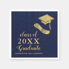 Elegant Navy Blue Gold Class 2023 Afstuderen Servet