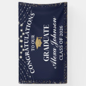 Elegant Navy Blue Gold Class Of 2026 Graduation Spandoek (Verticaal)