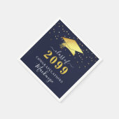 Elegant Navy Blue Gold Confetti Script Afstuderen Servet (Hoek)