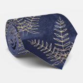 Elegant Navy Blue & Gold Fern Leaf Wedding Stropdas (Opgerold)