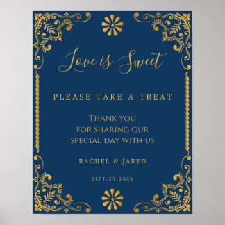 Elegant Navy Blue Gold Lijst Wedding Favors Sign Poster