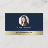 Elegant Navy Blue Gold Logo QR Code Photo Visitekaartje (Voorkant)