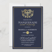 Elegant Navy Blue & Gold Masquerade Sweet 16 Party Magnetische Uitnodiging (Voorkant)