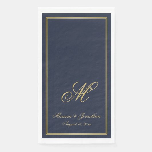 Elegant Navy Blue Gold Monogram bruiloft Servet (Voorkant)