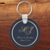 Elegant Navy Blue Gold Monogram bruiloft Sleutelhanger (Voorkant)