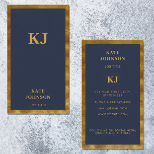 Elegant Navy Blue Gold Monogram Initialen Visitekaartje