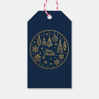 Elegant Navy Blue Gold Ornament Christmas Gift Tag Cadeaulabel