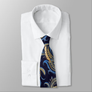 Elegant Navy Blue & Gold Paisley Stropdas – Classi