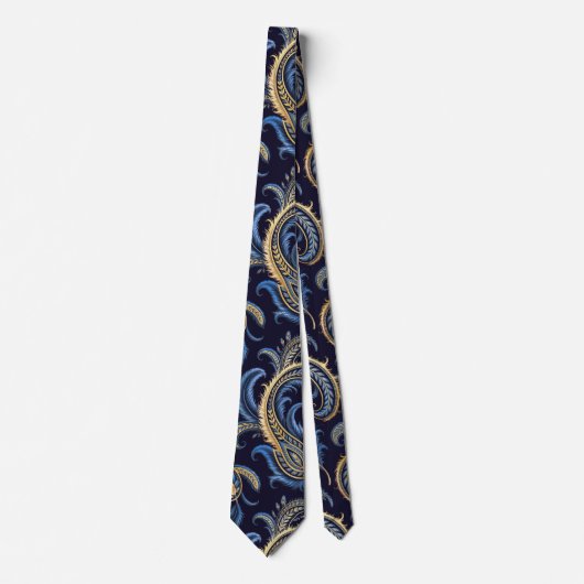 Elegant Navy Blue & Gold Paisley Stropdas – Classi (Voorkant)