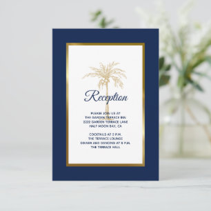 Elegant Navy Blue Gold Palm Tree Weddenschap Informatiekaartje