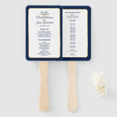 Elegant Navy Blue Gold Palm Tree Wedding Programme Handwaaier (Voorkant en achterkant)