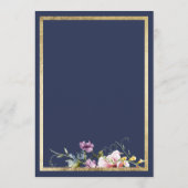 Elegant navy blue gold pink floral Wedding Menu (Dos)