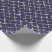 Elegant Navy Blue Gold Scallop Pattern Cadeaupapier (Hoek)