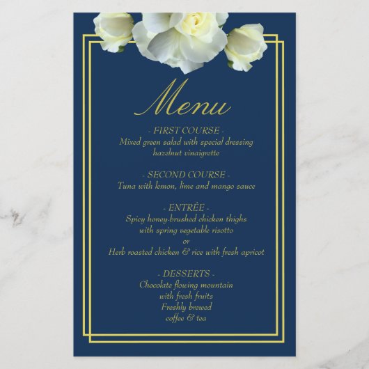 Elegant Navy Blue Gold Script Menu DBL Lijst Kaart (Voorkant)