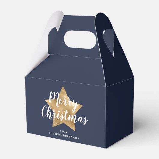 Elegant Navy Blue Gold Star Kerstmis Bedankdoosjes (Voorkant Zijde)