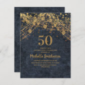 Elegant Navy Blue Gold String Lights 50e verjaarda Kaart (Voorkant / Achterkant)