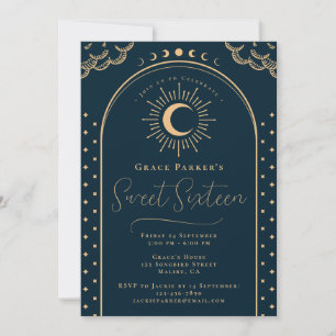 Elegant Navy Blue Gold  Sweet Sixteen Kaart