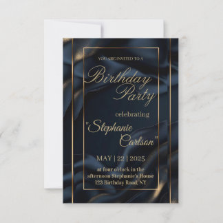 Elegant Navy Blue & Gold Wedding Invitation