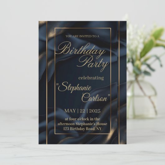 Elegant Navy Blue & Gold Wedding Invitation (Debout devant)