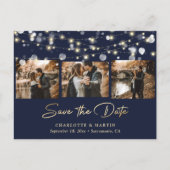 Elegant Navy Blue Gold Wedding Photo Save the Date Aankondigingskaart (Voorkant)
