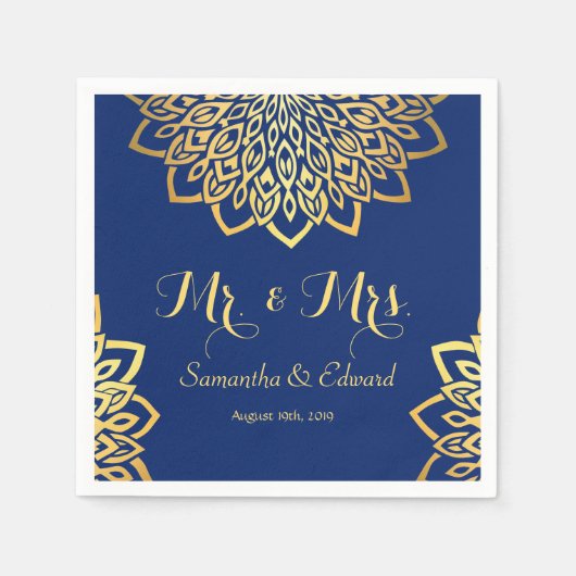 Elegant Navy Blue Gold Wedding Servet (Voorkant)