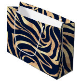 Elegant Navy Blue Gold Zebra Print Groot Cadeauzakje (Voorkant Gekanteld)