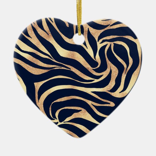 Elegant Navy Blue Gold Zebra Print Keramisch Ornament (Voorkant)