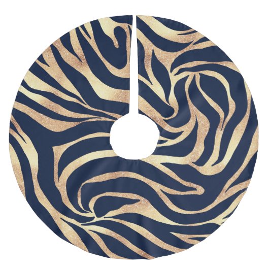 Elegant Navy Blue Gold Zebra Print Kerstboom Rok (Voorkant)