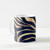 Elegant Navy Blue Gold Zebra Print Koffiemok (Voorkant links)