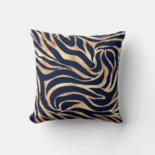 Elegant Navy Blue Gold Zebra Print Kussen
