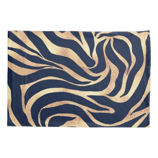 Elegant Navy Blue Gold Zebra Print Kussensloop (Achterkant-Links)