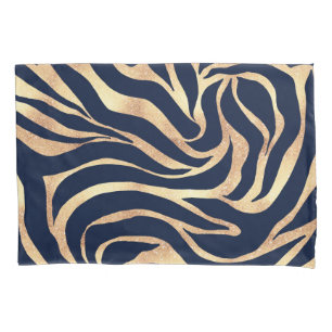 Elegant Navy Blue Gold Zebra Print Kussensloop