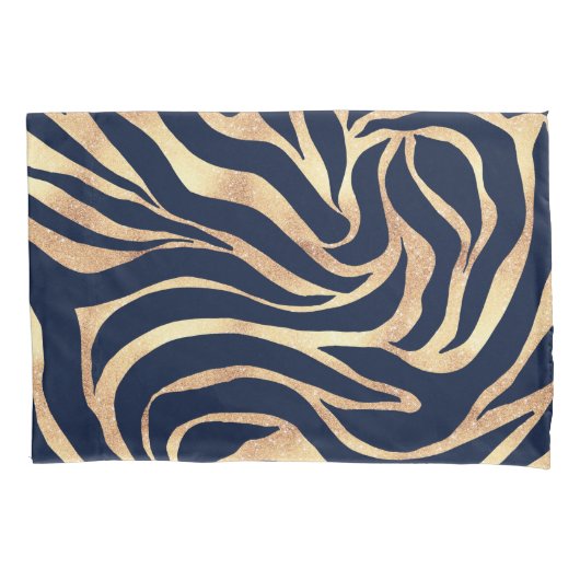 Elegant Navy Blue Gold Zebra Print Kussensloop (Voorkant-Links)