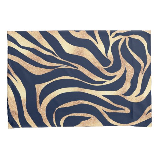 Elegant Navy Blue Gold Zebra Print Kussensloop (Voorkant-Rechts)