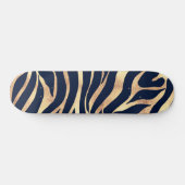 Elegant Navy Blue Gold Zebra Print Skateboard (Horizontaal)