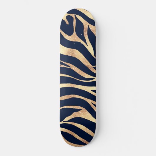 Elegant Navy Blue Gold Zebra Print Skateboard (Voorkant)