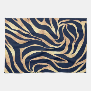 Elegant Navy Blue Gold Zebra Print Theedoek