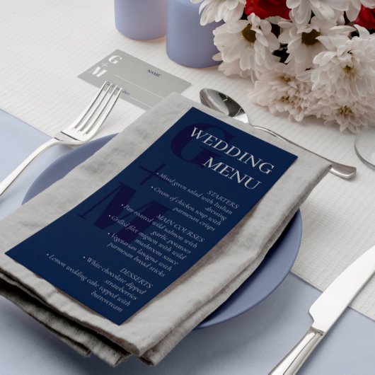Elegant Navy Blue Gray Typography Wedding Menu