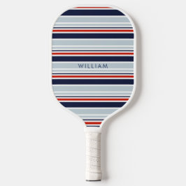 Elegant Navy Blue & Grijs Kuststrepen Custom Pickleball Paddle