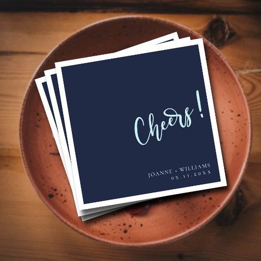 Elegant Navy Blue Hand Lettering Cheers Wedding Servet