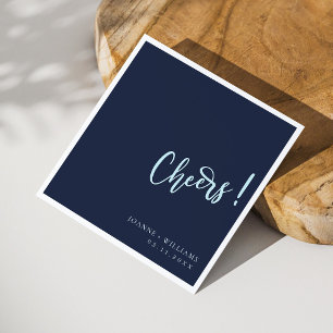 Elegant Navy Blue Hand Lettering Cheers Wedding Servet