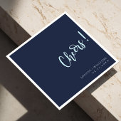 Elegant Navy Blue Hand Lettering Cheers Wedding Servet