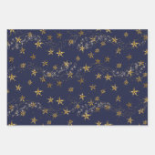 Elegant Navy Blue in Gold Snowflake kerststerren Inpakpapier Vel (Voorkant)