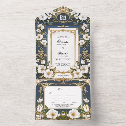 Elegant Navy Blue in one Weddenation All In One Uitnodiging (Binnen)