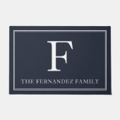 Elegant Navy Blue Initiaal familienaam Deurmat (Voorkant)