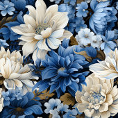 Elegant Navy Blue Ivory Gold Floral Bath Towel