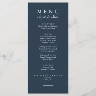 Elegant Navy Blue Laten we kalligrafie bruiloft et Menu