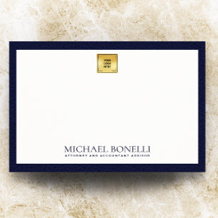 Elegant Navy Blue Leather Gold Logo Monogram Notitiekaartje